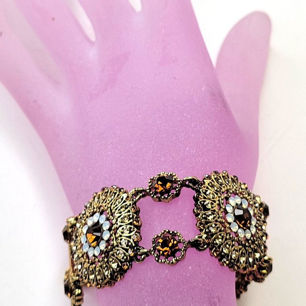 Trendy Crystal Gold and Bronze LinkBracelet